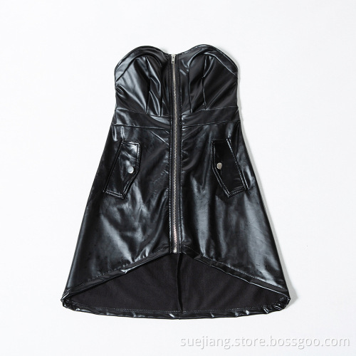 Sexy PU Bodycon Zipper Backless Faux Leather Dress